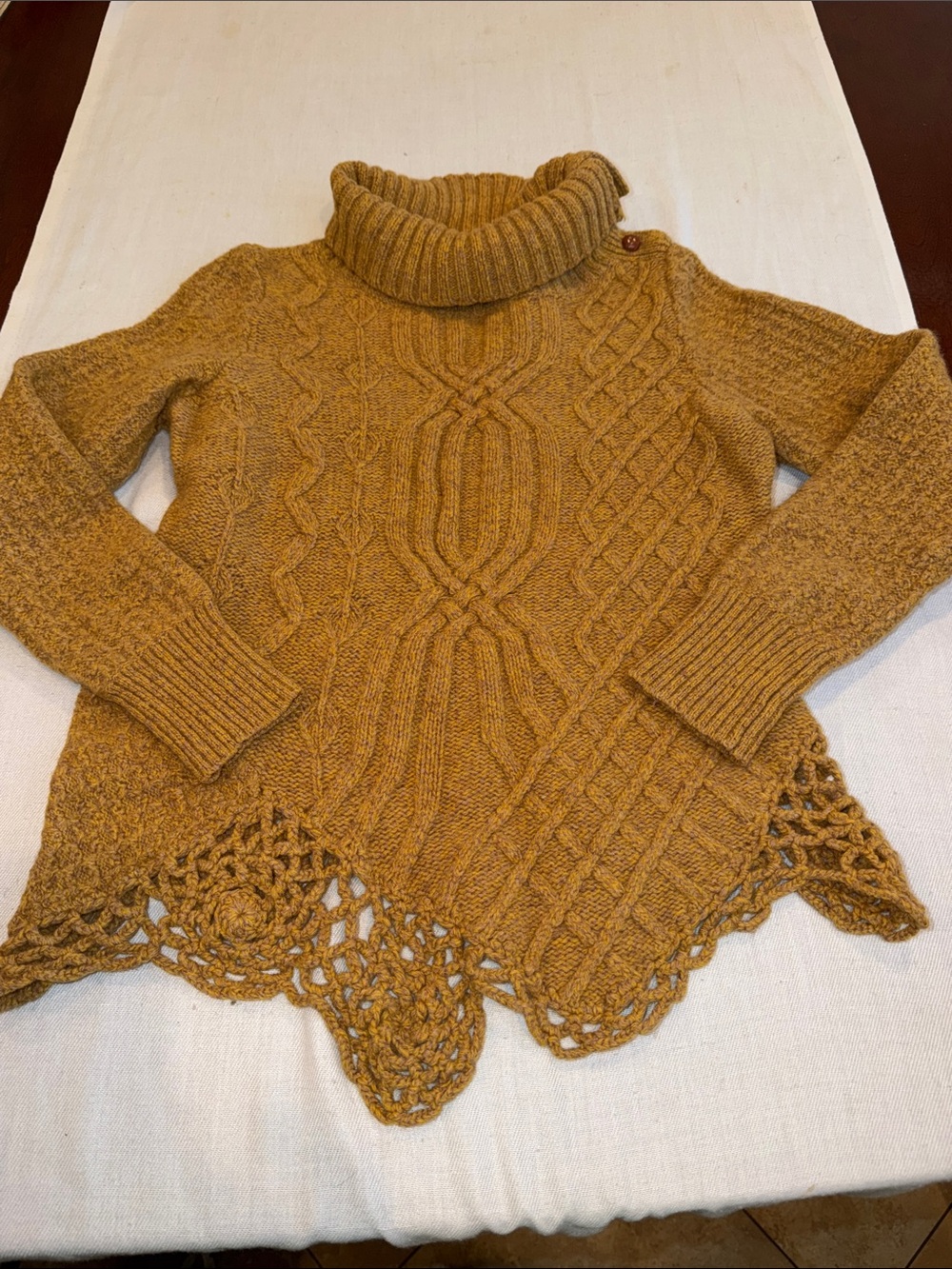 Moth Women's Cable-Knit Turtleneck Sweater in Mustard